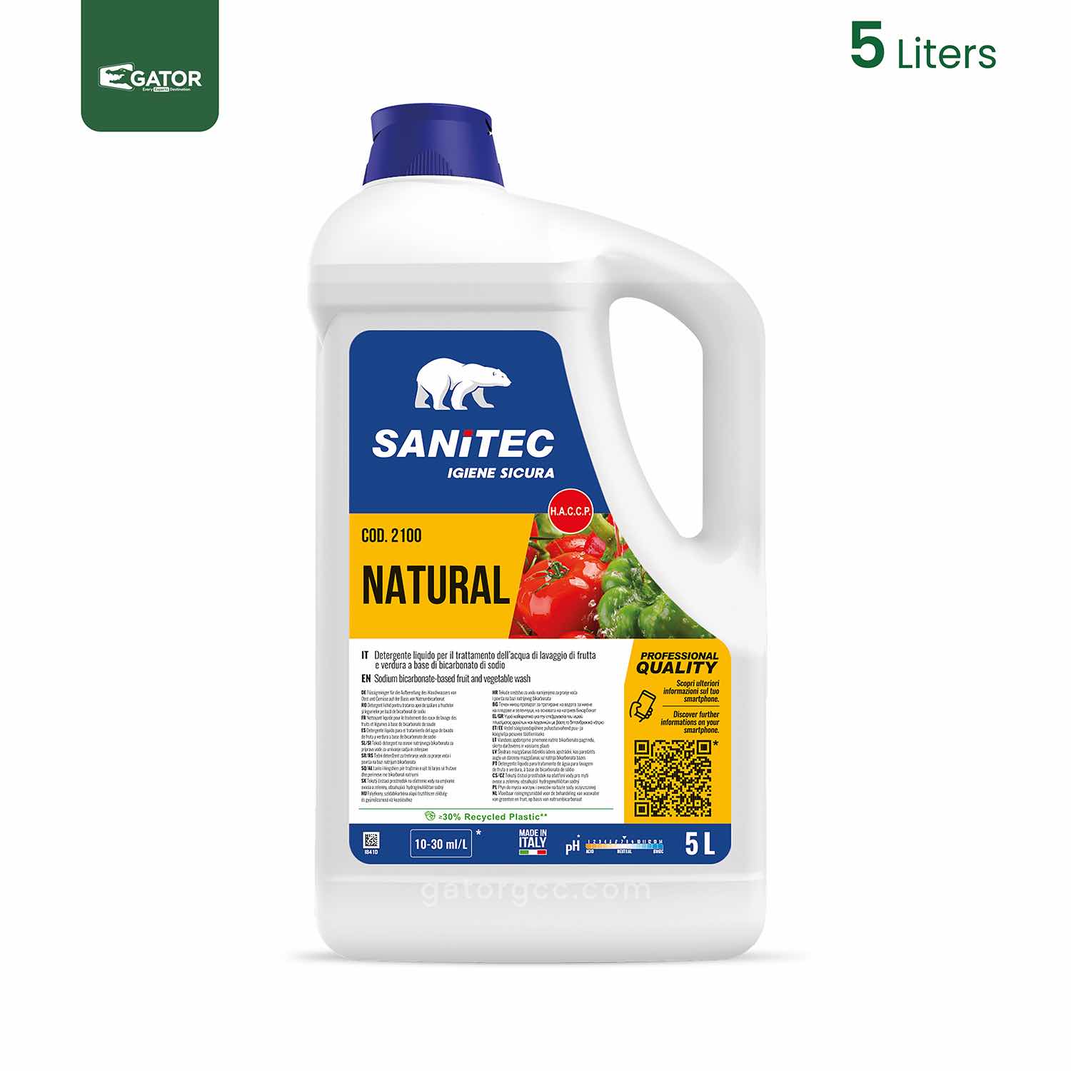 Natural Food Sanitizer | Fruit & Vegetable Cleaner | Sodium-Bicarbonate Based | 5L Sanitec