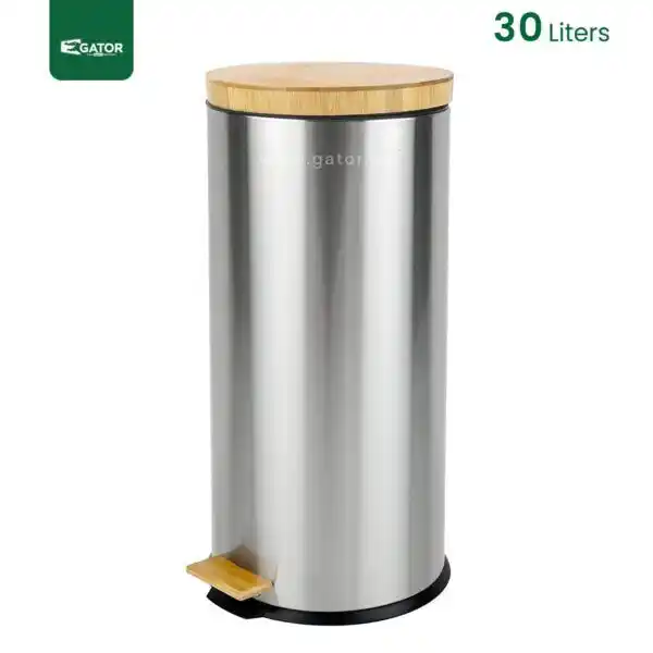 Silver 30 litres Bamboo Top Trash Can Gator SS25S-30