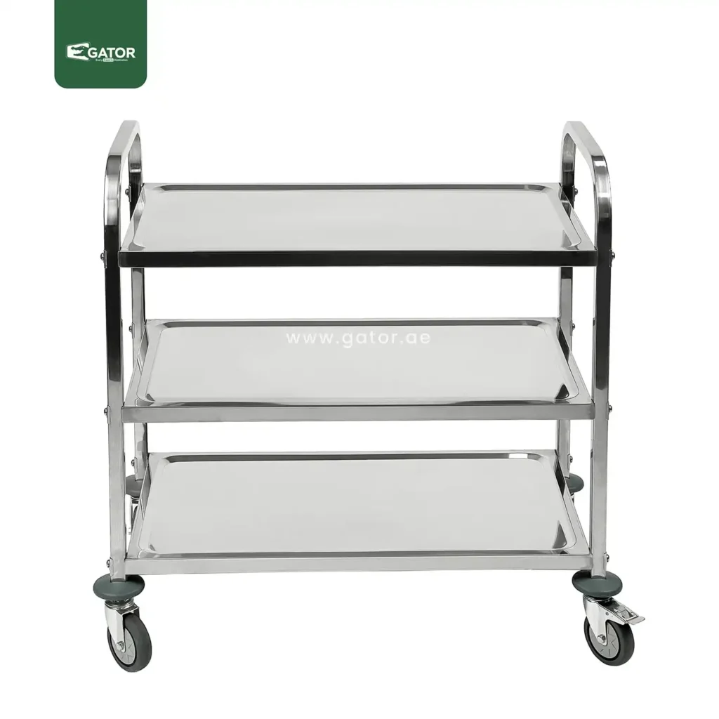 Stainless Steel Service Trolley Gator side view ST13