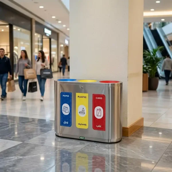 Stainless Steel Triple Recycling Bin live 2 Gator UAE RB02-1C